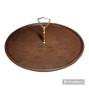 Mid Century tidbit tray 13" dia faux wood vtg